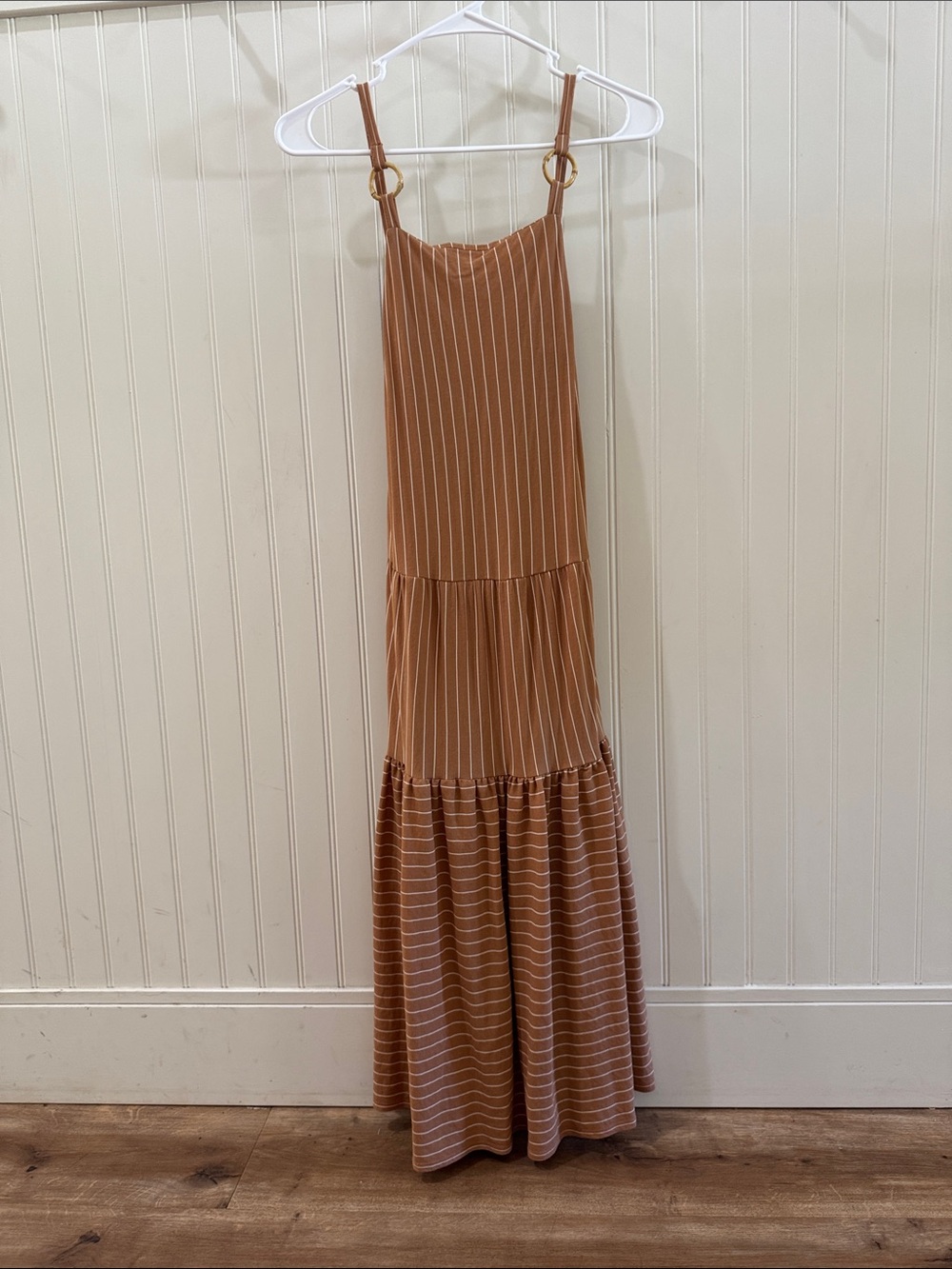 Topshop brown cream Striped Tie-back  Maxi Dress 8 small tank top